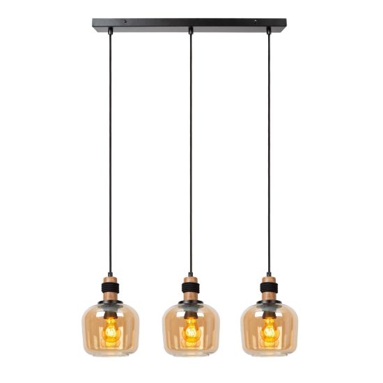 Lampadario a sospensione con 3 pendenti lineare per sala da pranzo moderno ambra nero