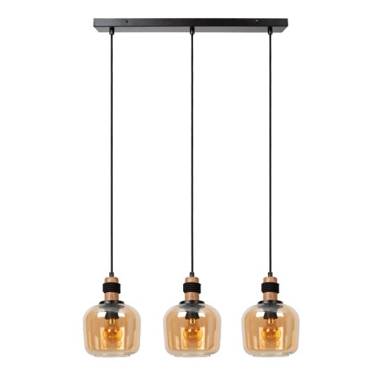 Lampadario a sospensione con 3 pendenti lineare per sala da pranzo moderno ambra nero