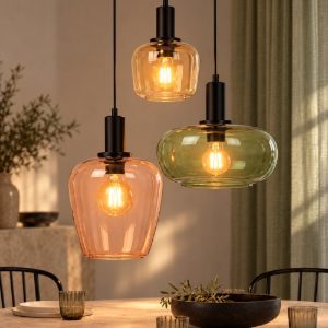 Lampadario a sospensione con 3 pendenti a cascata per sala da pranzo moderno nero multicolore