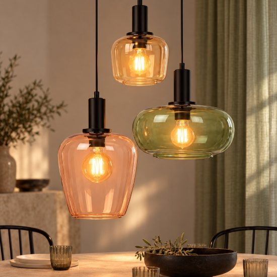 Lampadario a sospensione con 3 pendenti a cascata per sala da pranzo moderno nero multicolore