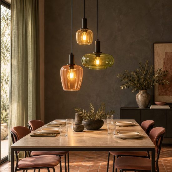 Lampadario a sospensione con 3 pendenti a cascata per sala da pranzo moderno nero multicolore