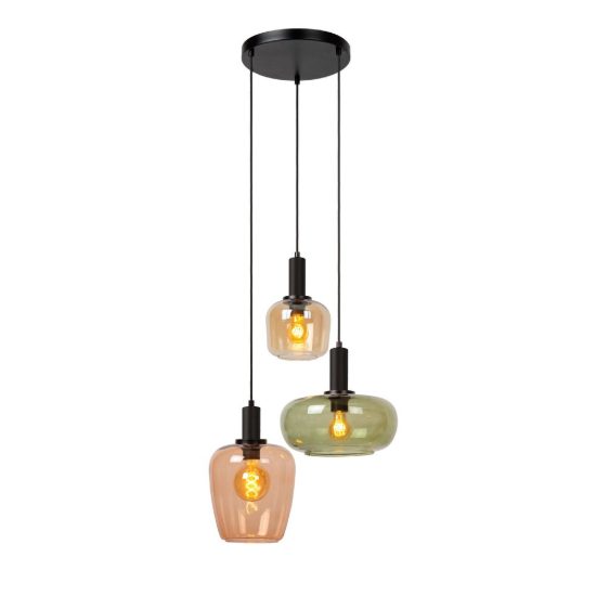 Lampadario a sospensione con 3 pendenti a cascata per sala da pranzo moderno nero multicolore