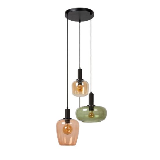 Lampadario a sospensione con 3 pendenti a cascata per sala da pranzo moderno nero multicolore