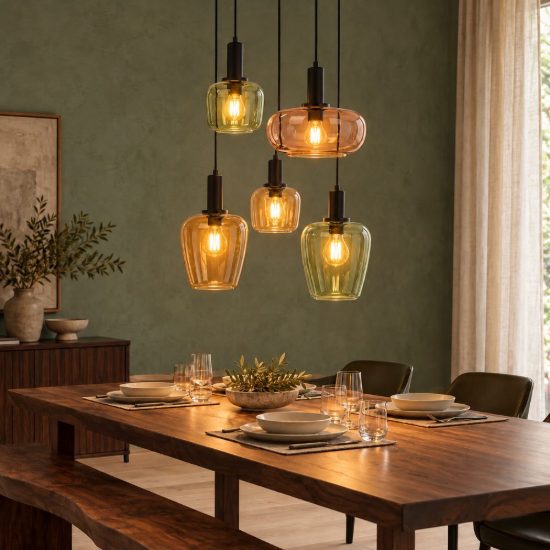 Lampadario a sospensione con 5 pendenti a grappolo per sala da pranzo moderno nero multicolore