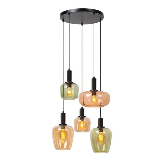 Lampadario a sospensione con 5 pendenti a grappolo per sala da pranzo moderno nero multicolore