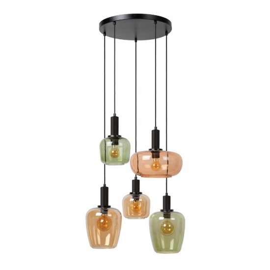 Lampadario a sospensione con 5 pendenti a grappolo per sala da pranzo moderno nero multicolore