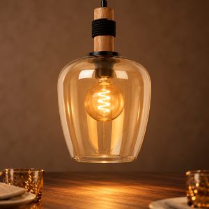 Lampadario a sospensione per sala da pranzo moderno ambra nero