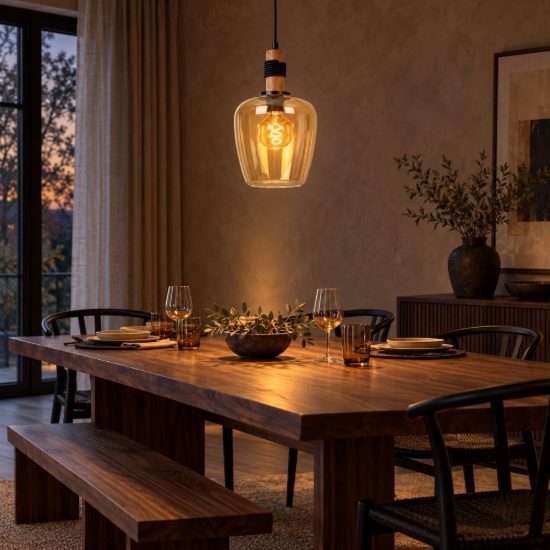 Lampadario a sospensione per sala da pranzo moderno ambra nero