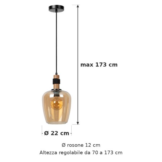 Lampadario a sospensione per sala da pranzo moderno ambra nero