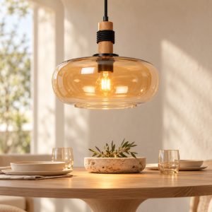 Lampadario a sospensione ovale per sala da pranzo moderno ambra nero