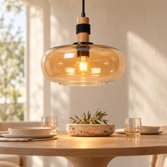 Lampadario a sospensione ovale per sala da pranzo moderno ambra nero