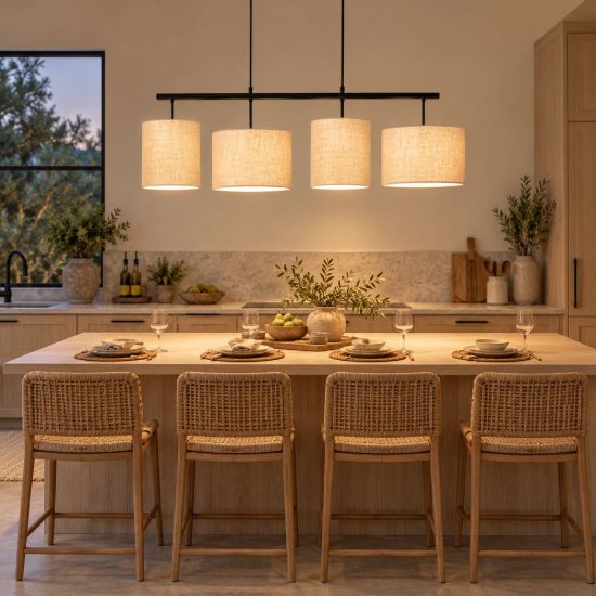 Lampadario a barra lineare per sala da pranzo moderno crema nero