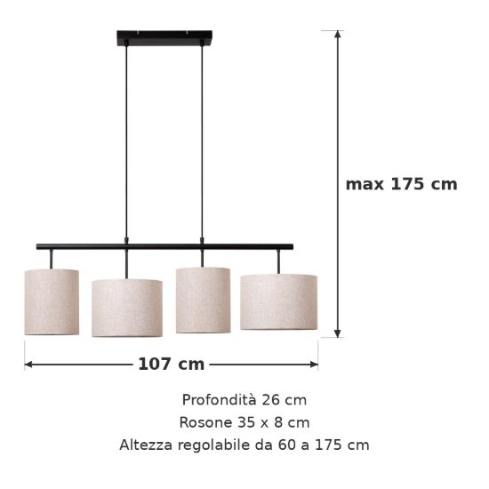 Lampadario a barra lineare per sala da pranzo moderno crema nero