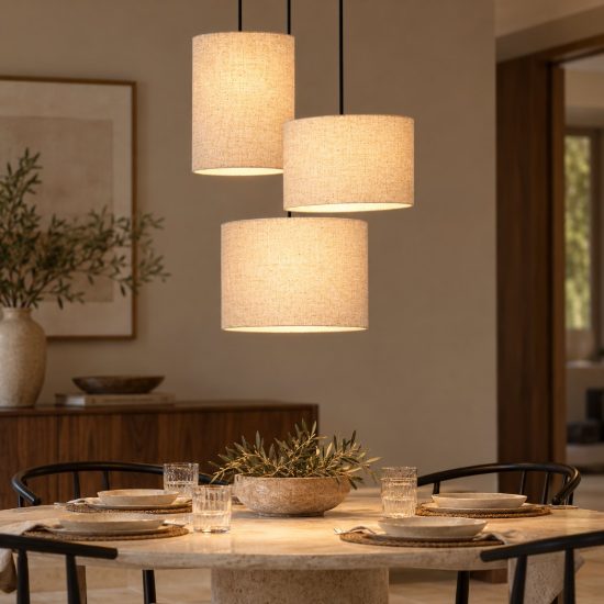 Lampadario a sospensione con 3 pendenti per sala da pranzo moderno crema nero