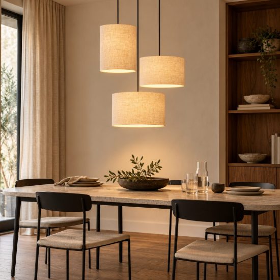 Lampadario a sospensione con 3 pendenti per sala da pranzo moderno crema nero