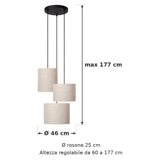 Lampadario a sospensione con 3 pendenti per sala da pranzo moderno crema nero