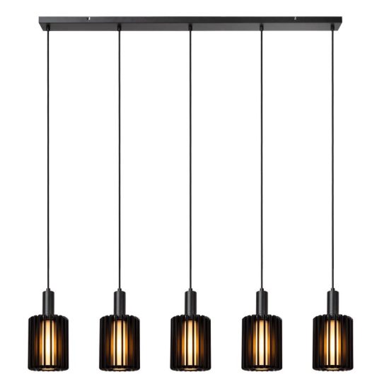 Lampadario a sospensione con 5 pendenti lineare per sala da pranzo moderno nero