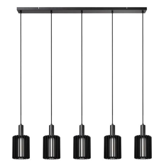 Lampadario a sospensione con 5 pendenti lineare per sala da pranzo moderno nero