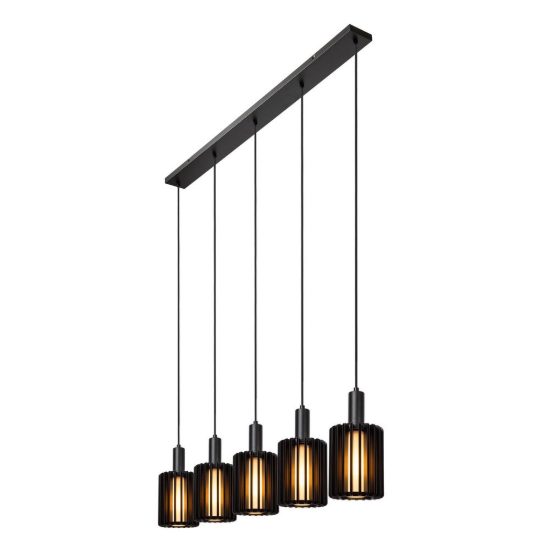 Lampadario a sospensione con 5 pendenti lineare per sala da pranzo moderno nero