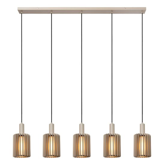 Lampadario a sospensione con 5 pendenti lineare per sala da pranzo moderno tortora