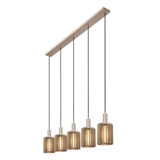 Lampadario a sospensione con 5 pendenti lineare per sala da pranzo moderno tortora