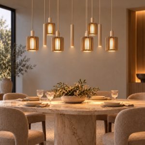Lampadario a sospensione con 9 pendenti lineare per sala da pranzo moderno tortora