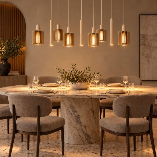 Lampadario a sospensione con 9 pendenti lineare per sala da pranzo moderno tortora