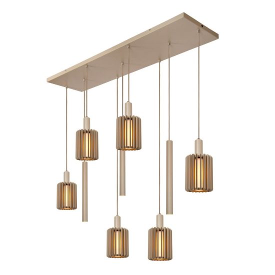 Lampadario a sospensione con 9 pendenti lineare per sala da pranzo moderno tortora