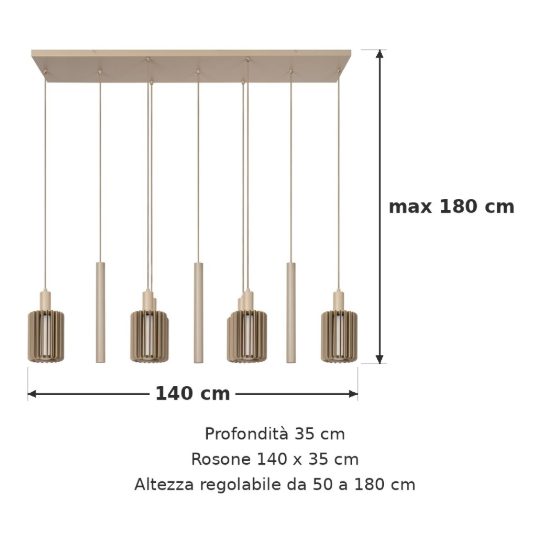Lampadario a sospensione con 9 pendenti lineare per sala da pranzo moderno tortora