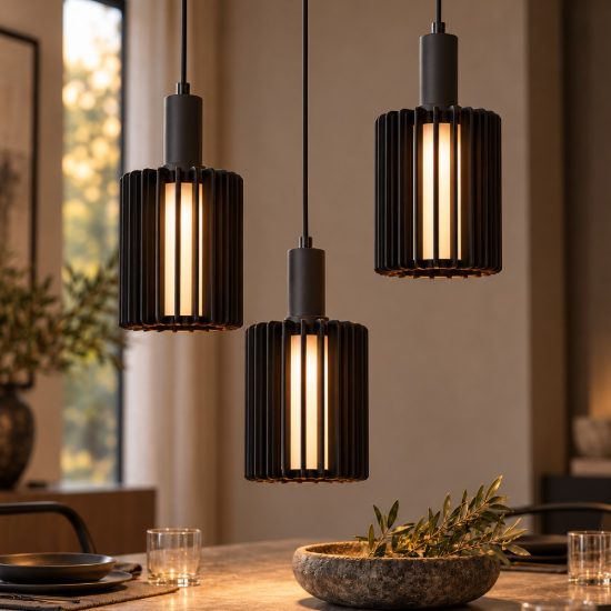 Lampadario a sospensione con 3 pendenti a cascata per sala da pranzo moderno nero
