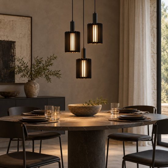 Lampadario a sospensione con 3 pendenti a cascata per sala da pranzo moderno nero