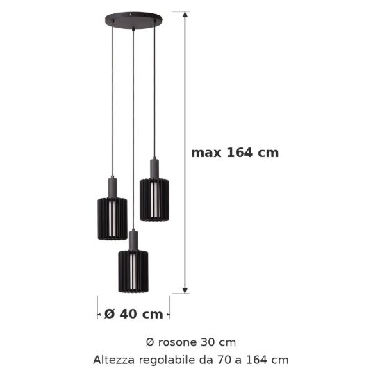 Lampadario a sospensione con 3 pendenti a cascata per sala da pranzo moderno nero
