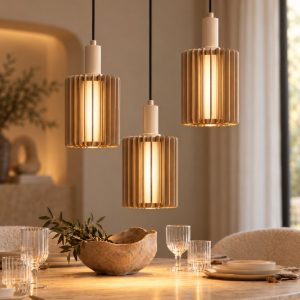 Lampadario a sospensione con 3 pendenti a cascata per sala da pranzo moderno tortora