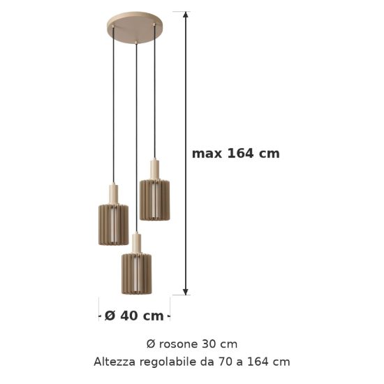 Lampadario a sospensione con 3 pendenti a cascata per sala da pranzo moderno tortora