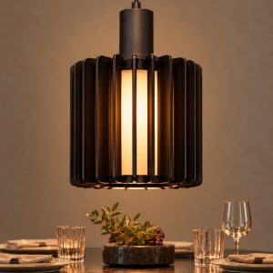 Lampada a sospensione a cilindro per sala da pranzo moderna nero