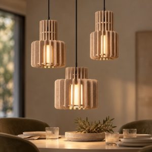 Lampadario a sospensione con 3 pendenti per salotto moderno tortora opalino