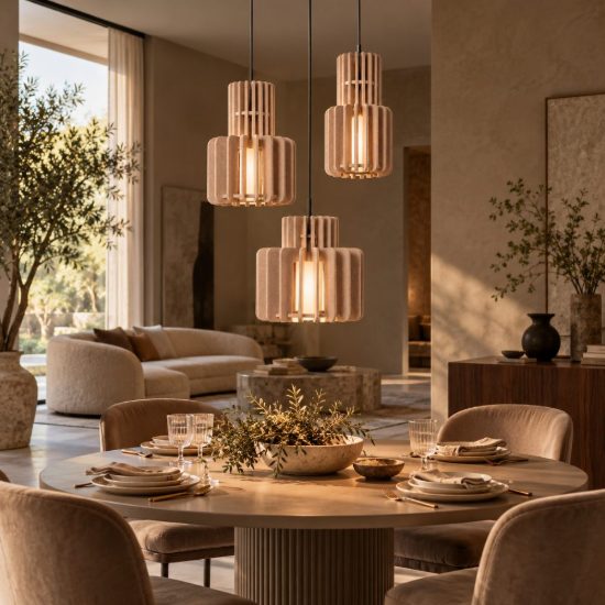 Lampadario a sospensione con 3 pendenti per salotto moderno tortora opalino