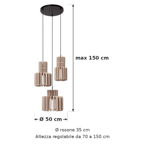 Lampadario a sospensione con 3 pendenti per salotto moderno tortora opalino