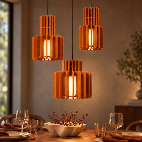 Lampadario a sospensione con 3 pendenti per sala da pranzo moderno terracotta opalino