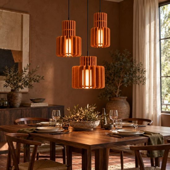 Lampadario a sospensione con 3 pendenti per sala da pranzo moderno terracotta opalino