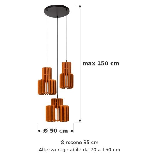 Lampadario a sospensione con 3 pendenti per sala da pranzo moderno terracotta opalino