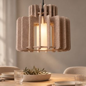 Lampadario a sospensione grande a cilindro per salotto moderno tortora opalino