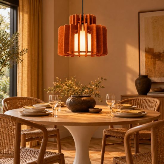 Lampadario a sospensione grande a cilindro per sala da pranzo moderno terracotta opalino
