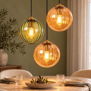 Lampadario a sospensione con 3 pendenti a grappolo per soggiorno contemporaneo verde ambra