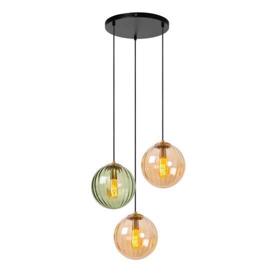 Lampadario a sospensione con 3 pendenti a grappolo per soggiorno contemporaneo verde ambra