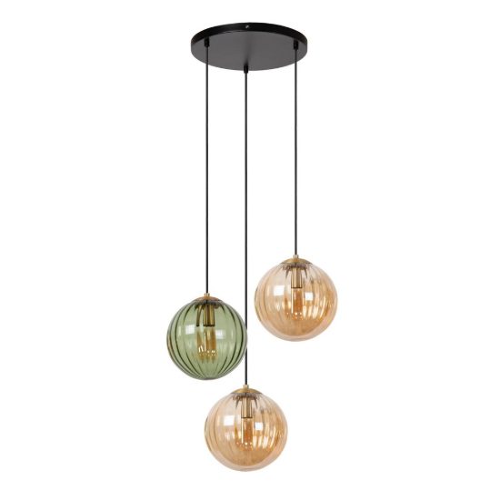 Lampadario a sospensione con 3 pendenti a grappolo per soggiorno contemporaneo verde ambra