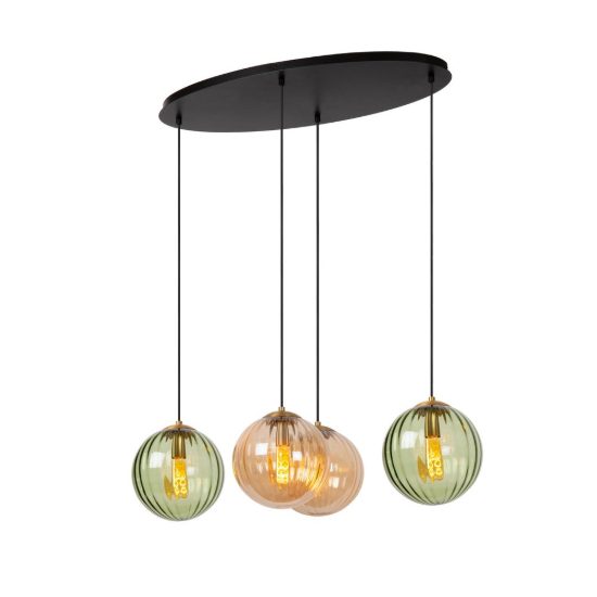 Lampadario a sospensione con 4 pendenti lineare per soggiorno contemporaneo verde ambra