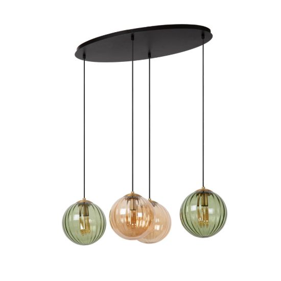 Lampadario a sospensione con 4 pendenti lineare per soggiorno contemporaneo verde ambra