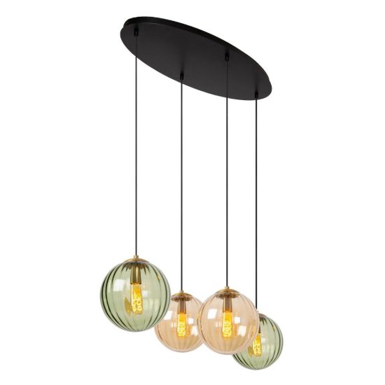 Lampadario a sospensione con 4 pendenti lineare per soggiorno contemporaneo verde ambra
