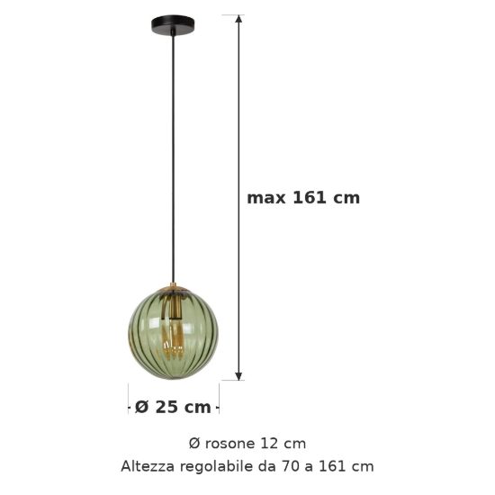 Lampadario a sospensione a globo per soggiorno contemporaneo verde nero